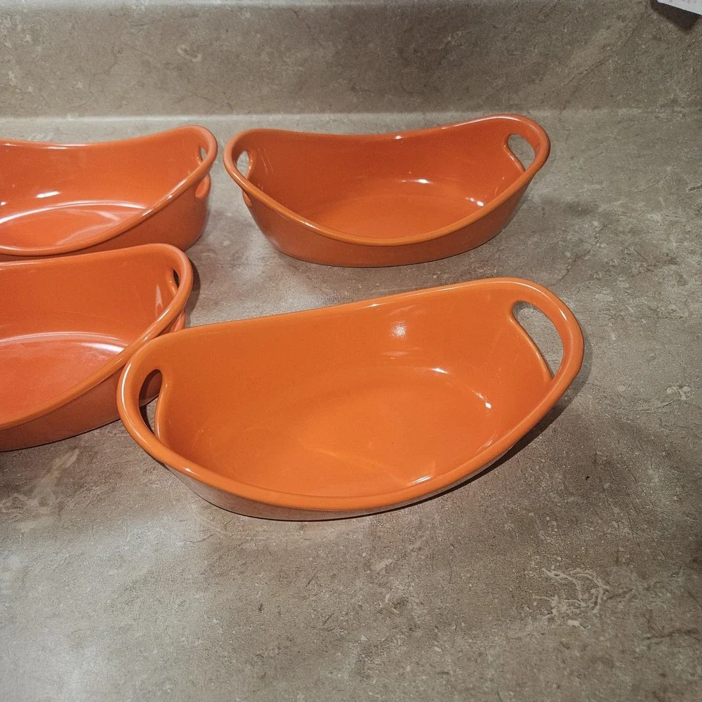 Rachael Ray Orange 12 Oz Oval Au Gratin Baking Dishes Set Of 4 Stoneware